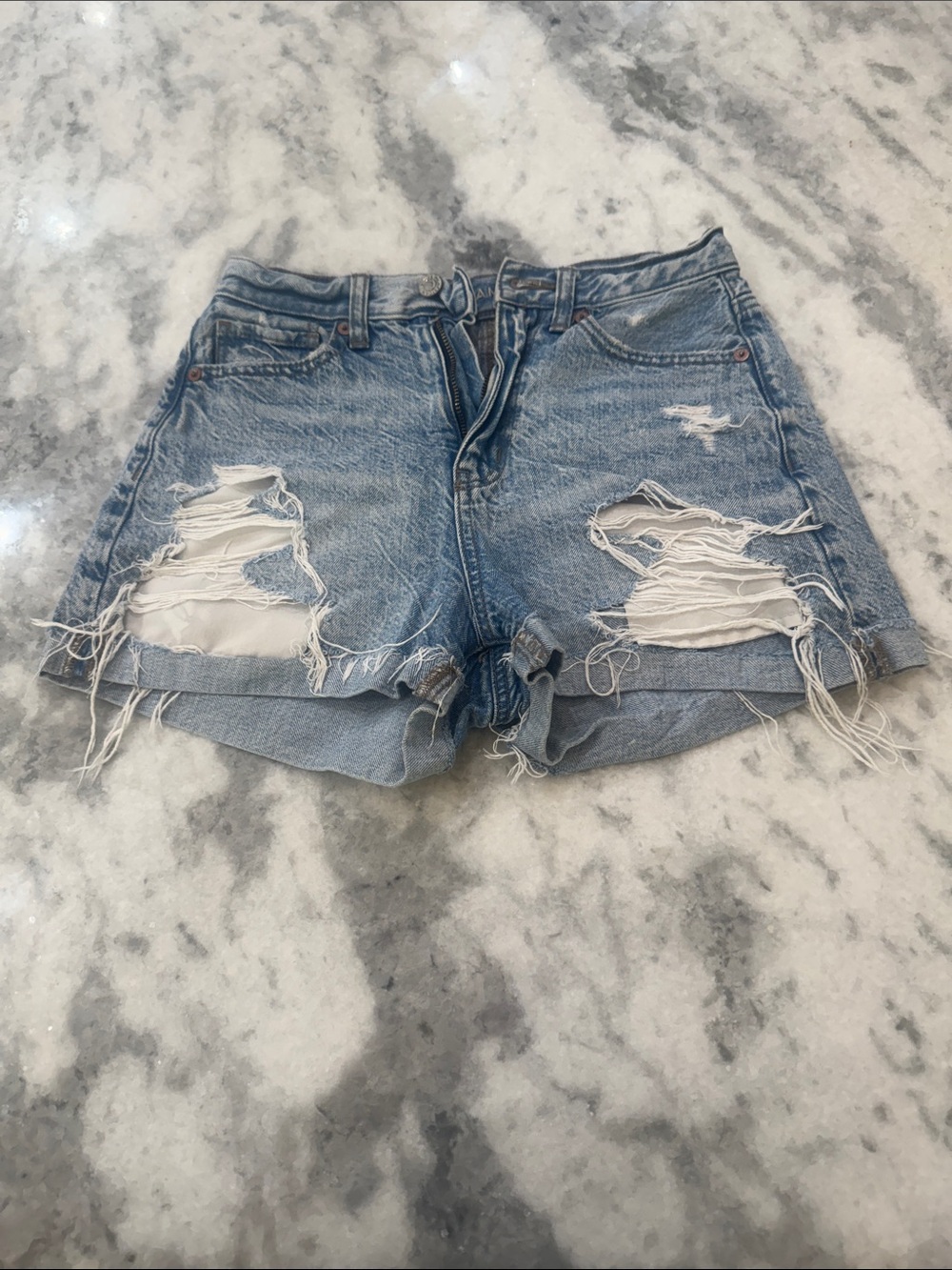 American Eagle Outfitters Light Blue Ripped Denim Shorts